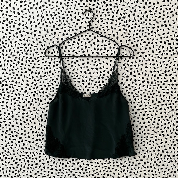 Free People Satin Lace Trim Cropped Cami